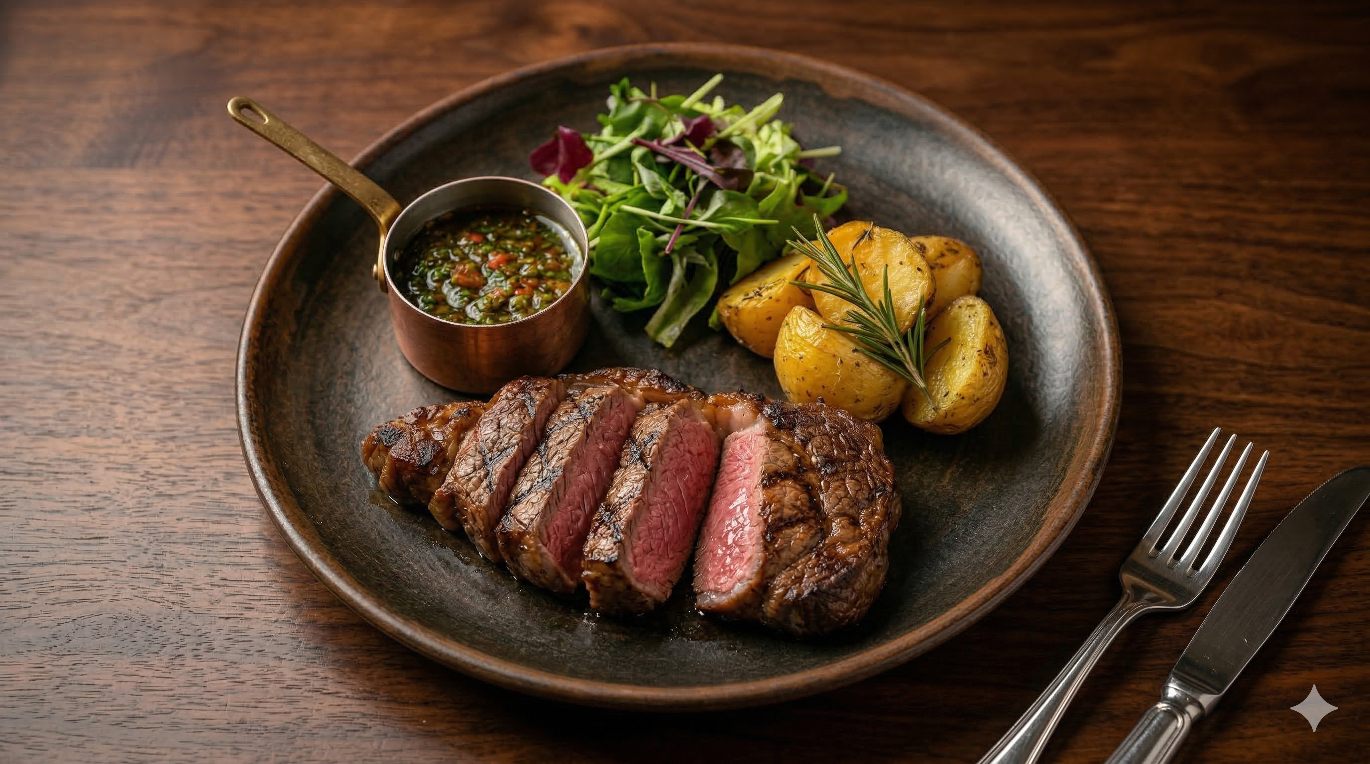 Plato servido con carne a la parrilla