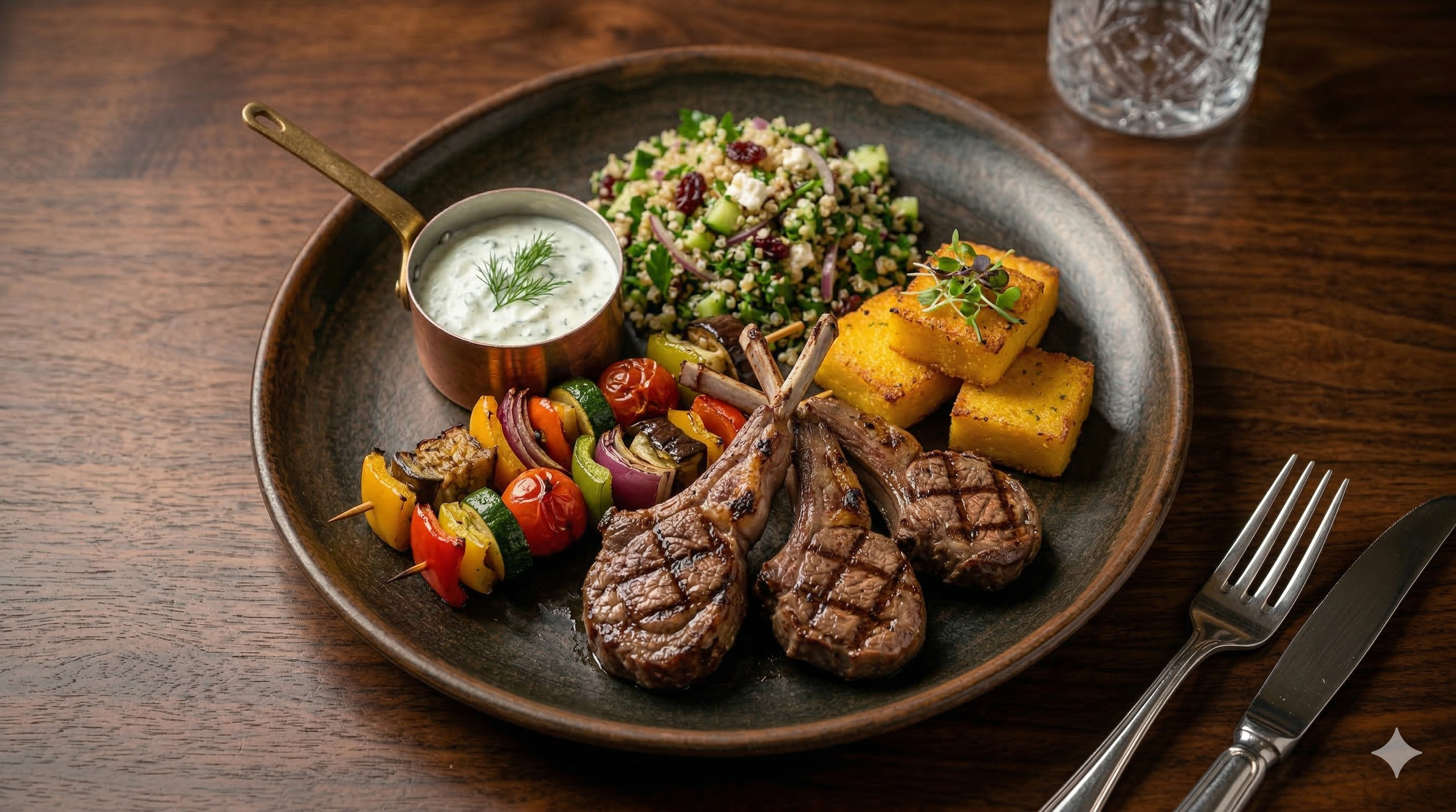 Plato servido con carne a la parrilla